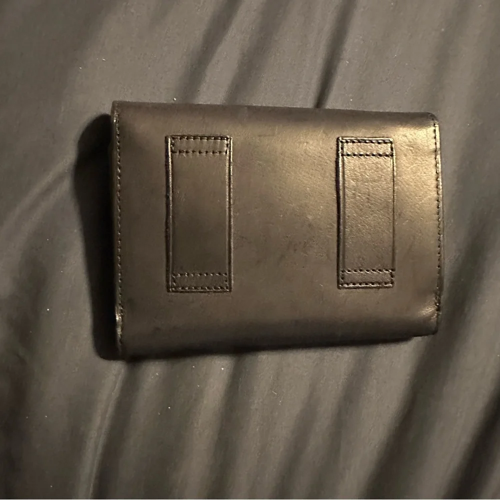 Coach black trifold wallet black smooth